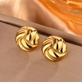 Pendientes de botón en oro de 18K con textura acanalada y acabado brillante pulido - E-172 Roscado Esférico / Dorado
