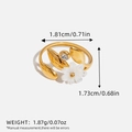 Adjustable 18K gold ring featuring white flower and leaves with dimension data - Leaf & Flower