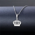Elegant stainless steel crown necklace with small cross pendant on a classic O-chain - Crown