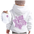White kids hoodie with purple hibiscus floral back print and palm tree chest logo - Tops / 100cm / White 1