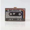 Bolso de noche retro con forma de cassette y cristales brillantes estilo rockero 80s - 80's ROCK / Negro