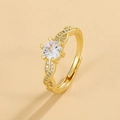 Adjustable golden crown ring with six-prong cubic zirconia and twisted rope band - Intertwined Twist Style / Gold