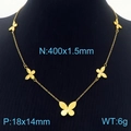 Elegant gold titanium steel necklace featuring five butterfly pendants with crystal centers - Gold Butterfly Necklace (KN235561-LX)