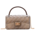 Smoky grey translucent jelly bag with quilted pattern, bead handle and gold chain - Transparent Black