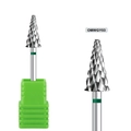 Macro detail of alloy nail drill bit with spiral textures and green identification ring - Green Ring Umbrella Drill Bit (OMWGY03)