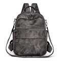 Mochila de viaje vintage gris oscuro de gran capacidad con textura de lona lavada para uso diario - Negro