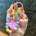 Colorful beaded heart keychain with pearl finish beads and 'FOR EVER' charm for bags - Colorful Beaded Heart Pendant / Pink