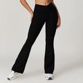 Pantaloni da yoga neri a zampa con vita alta a V incrociata e design modellante - S / Nero Premium