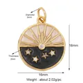 Enamel sun and moon pendant in gold plating with starry black sky and cream sun rays - Gold Radiant Sun Black Enamel