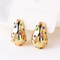 18K gold plated teardrop earrings with colorful zircon stones in a trendy minimalist style - Gold Color Multicolored Zirconia