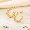 Elegant gold-plated C-shaped hoop earrings with sparkling white cubic zirconia stones - Style A Gold (KE115963-KFC)