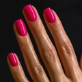 Medium-long rose red square press-on nails with glossy finish on hand - Rose Red