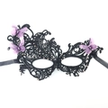 Elegant black lace masquerade mask with purple butterflies and iridescent rhinestones - Rhinestone Butterfly Purple Mask (5706668349867)