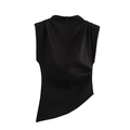 Detail view of the black sleeveless top featuring an asymmetric hem and back hidden zipper - XS / Black
