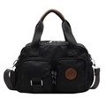 Borsa tote in nylon nero con manici in pelle marrone e due tasche frontali - Taglia unica / Nero