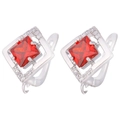 Detail of silver-plated copper earrings with square red zircon and crystal halo - Silver Red Zircon Square (Style 17)