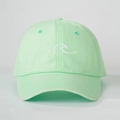 Detailed embroidery of white wave pattern on a mint green cotton twill baseball cap - Light Green