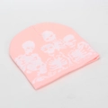 Close-up of pink knit beanie featuring detailed white skull skeleton embroidery design - Pink White Skull (B)