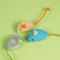 Three plush mice toys for cats in beige, blue, and grey with braided colorful tails - Catnip Mouse
