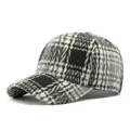 Classic houndstooth baseball cap with black and white plaid wool blend fabric - Adjustable / Black & White Check
