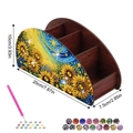DIY diamond painting pen holder with sunflower design and brown wood texture - Sunflower