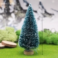 Miniature 12cm dark green sisal Christmas tree with snow effect and wooden base - 12cm Blue Green