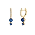 Detailed macro view of gold-plated earrings with pavé stones and round blue zircons - Gold-Dark Blue