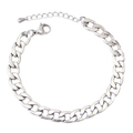 Detailed view of silver stainless steel Cuban link chain with lobster clasp on white background - Silver (YB-827S)