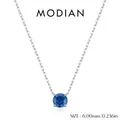 S925 sterling silver necklace with a 6mm round blue sapphire pendant in 4-prong setting - 6MM Blue-Purple Gemstone Pendant (RHN2165)