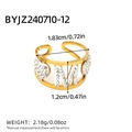 Gold stainless steel open ring with two rhinestone hearts and letter M detail - Letter M Hollow Style (BYJZ240710-12)