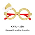 Christmas decorative glasses featuring golden glitter frames and a festive Santa hat detail - Gold Small Hat Decorative Glasses