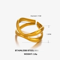 Adjustable golden stainless steel double-layer cross ring with polished finish - Gold