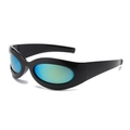 Y2K oval sunglasses with black thick frames and vibrant green reflective lenses - Black Frame Gold Mirror