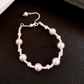 Pulsera de perlas ojo de tigre con cierre ajustable de plata y detalles de circonita - Estilo de Deslizamiento Ajustable de Perla de Rosa Manta de Diamante / Rosa-Blanco (Accesorios Plateados)