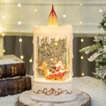 Christmas candle snow globe with Santa in reindeer sleigh on a cozy winter backdrop - Santa in Reindeer Sleigh / White Gold Base