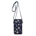 Navy blue crossbody phone bag with pink flamingo and tropical palm leaf print pattern - Flamingo