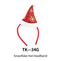 Christmas headband with a glittery red snowflake hat and white pompom for holiday parties - TK-34G Red Hat with Golden Snowflakes