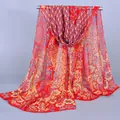 Ethnic style chiffon scarf in red floral print with sun protection for women - Red (Ethnic Totem Floral)