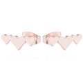 Detail of rose gold triple heart stud earrings with a polished finish on white background - Rose Gold