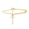 Élégant bracelet en argent S925 doré avec chaîne serpent et une perle d'eau douce - Bracelet en Perles Design Épissé Chaînes Serpent et Vague Or 14K (GPB30-14K-VA)