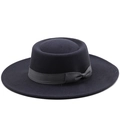 Cappello boater classico in lana nera a tesa larga con nastro di raso e fiocco - M (56-58cm) / grigio scuro