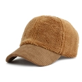Berretto da baseball marrone in sherpa con tesa in velluto a coste, cappello invernale - Regolabile / Cachi