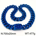 Heavy bold Cuban link chain necklace in metallic blue finish with skull clasp design - Blue (KN281999-KJX)