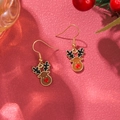 Macro detail of Christmas reindeer earrings with brown enamel and golden hooks - D1307 (Reindeer)