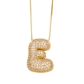 Gold balloon letter E necklace with sparkling cubic zirconia on a box chain link - Letter E / Gold
