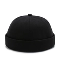 Minimalist black docker brimless cap in cotton twill fabric with six-panel dome design - One Size / Black