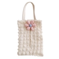 Detail of bubble texture fabric tissue box cover with pink floral accents for cars - Beige Bubble Fabric-Light Pink Large 6-Petal Flower