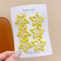 Set of 6 bright yellow hollow star-shaped metal snap hair clips for girls - Glossy Yellow Star - 6 Pcs