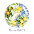Dettaglio di piatti in carta da 23cm con limoni mediterranei per feste set da 10 pezzi - Piatti da 9 Pollici 10PZ