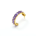 Chic gold-plated C-shaped stud earrings featuring square-cut purple zircon gemstones - Gold Purple Zirconia (Single)